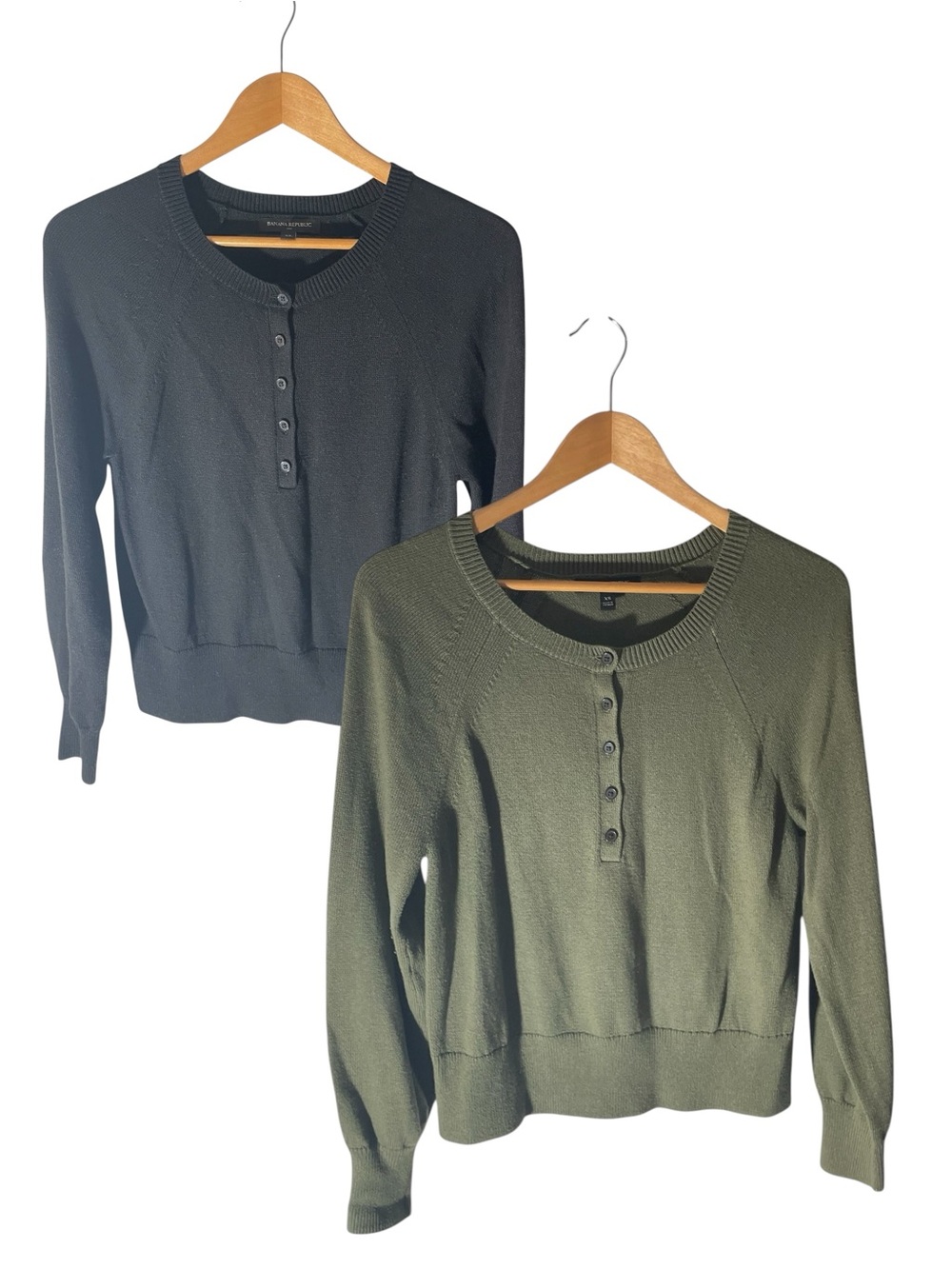 TT1- Set of 2 Henley Knit Sweaters - Olive Green & Charcoal Banana Republic